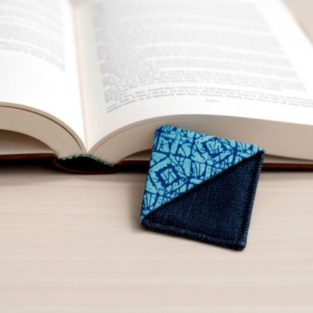 Handmade Corner Style Blue Denim Dogear Bookmark